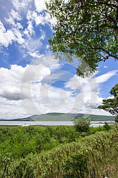 Magnificent views of Lam Takhong reservoir seen from Thao Suranari Park,Ban Nong Sarai,Pak Chong,Nakhon Ratchasima,Thailand.