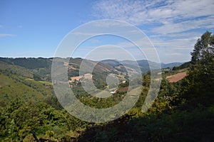 Magnificent Views Of The Mountains Of Galicia Delimiting With Asturias In Rebedul. Nature, Architecture, History, Street