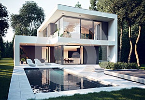 Magnificent white architect house. Real esate. photo