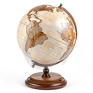 Magnificent wooden globe isolated on white background