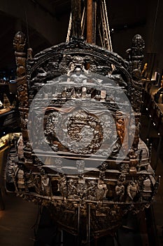 The magnificent wooden Vasa warship salvaged from the sea and displayed at Vasa Museum.