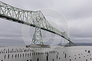 Magnificient structure of Astoria Megler Bridge in Oregon state, Built in 1966.A steel cantilever through truss bridge