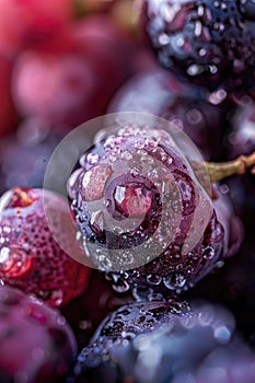 Magnified blackberries with water droplets