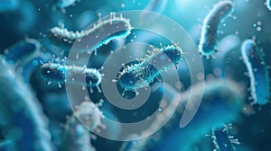 The Magnified Blue Bacteria.AI generated image