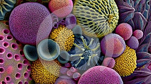 Magnified Cellular Structures: A Vibrant Microscopic Visualization