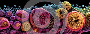 Magnified Cellular Structures: A Vibrant Microscopic Visualization