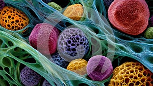 Magnified Cellular Structures: A Vibrant Microscopic Visualization