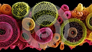 Magnified Cellular Structures: A Vibrant Microscopic Visualization