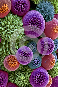 Magnified Cellular Structures: A Vibrant Microscopic Visualization