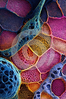 Magnified Cellular Structures: A Vibrant Microscopic Visualization