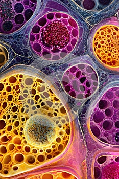 Magnified Cellular Structures: A Vibrant Microscopic Visualization