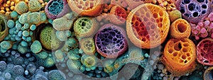 Magnified Cellular Structures: A Vibrant Microscopic Visualization