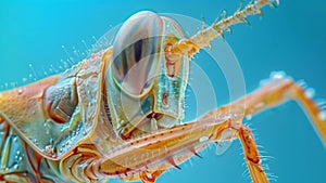 A magnified image of a grasshoppers leg displaying the microscopic hairs and receptors that enable the insect to detect