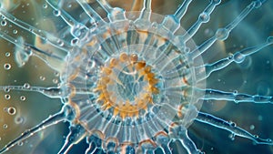 A magnified image of a rotifers wheel structure with each individual bristle and cilia clearly visible. The intricate