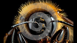 A magnified portrayal of a bumblebees fuzzy body. AI generated