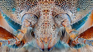 A magnified view of a beetles labium showing a symmetrical arrangement of soft y structures used for tasting and guiding