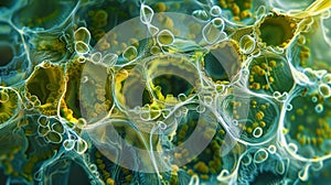 A magnified view of a chloroplasts stroma the fluidfilled region surrounding the thylakoids. The stroma contains a dense
