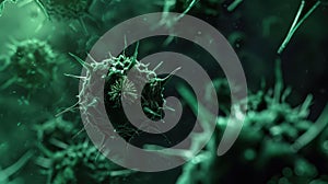 The virus under microscope.AI generated image