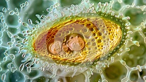 A magnified view of a single stoma revealing its complex internal structure. The guard cells which regulate the opening photo