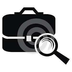 Magnifier and briefcase, web vector black icon