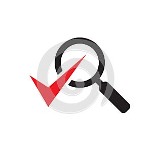 Magnifier with check mark - black icon on white background vector illustration for website, mobile application, presentation