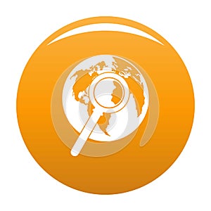 Magnifier on earth icon vector orange