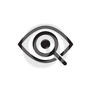 Magnifier with eye outline icon. Find icon, investigate concept symbol. Eye with magnifying glass. Appearance, aspect, look,