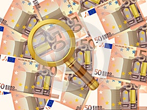 Magnifier on fifty euro background