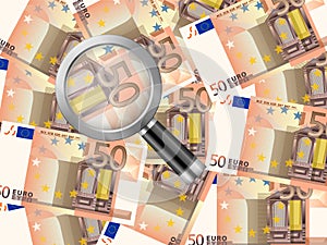 Magnifier on fifty euro background