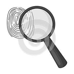 Magnifier and fingerprint. Detection of criminals by fingerprint.