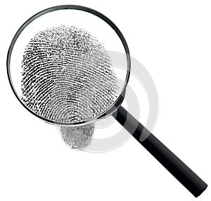 Magnifier and fingerprint isolated on white