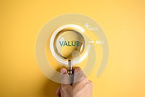 Magnifier focus to download icon progress for increasing value added profit to benefit growth and development in business