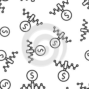 Magnifier glass with money icon in flat style. Dollar search vector illustration on white isolated background. Financial currency