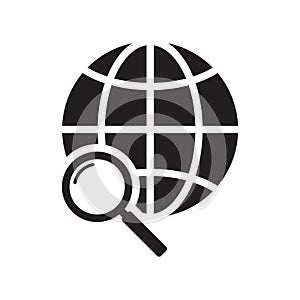 Magnifier and globe icon. The icon of the magnifying glass and planet Earth.