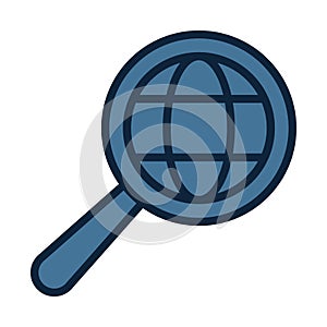 magnifier with globe line isolated vector icon can be easily modified and edit