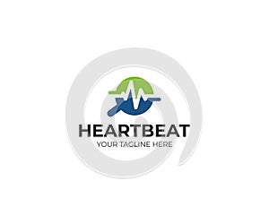 Magnifier and heartbeat logo template. Pulse trace and loupe vector design