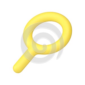 Magnifier loupe zoom internet browser searching information yellow badge with handle 3d icon vector