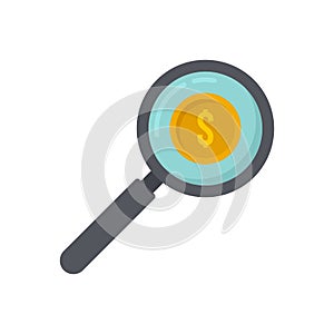 Magnifier money estimator icon flat isolated vector