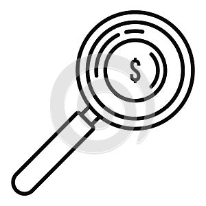 Magnifier money estimator icon, outline style