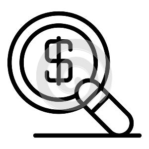Magnifier money icon, outline style