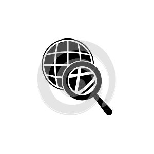 magnifier over a globose icon. Element of logistic for mobile concept and web apps. Icon for website design and development, app d