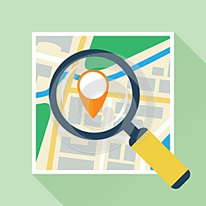Magnifier Over Navigational Map Flat Icon