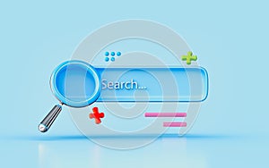 Magnify glass 3d illustration search bar finding news information