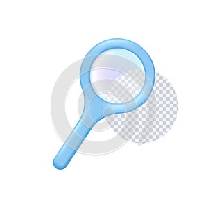 Magnifying glass 3d icon on transparent background. Search blue magnifier optical tool. Business research instrument