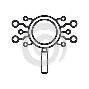 Magnifying glass AI line icon