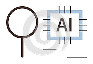 Magnifying Glass and AI Microchip Representing Technology and Artificial Intelligence