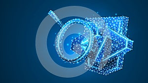 Magnifying glass analys of HTML code Bracket model. Coding analysis, software programming concept. Abstract, digital, wireframe,