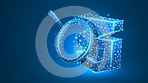 Magnifying glass Analysis of CSS coding language. Code analytics, programming, developing concept. Abstract, digital, wireframe,