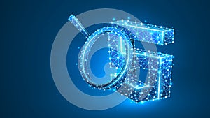 Magnifying glass Analysis of HTML coding language. Code analytics, programming, developing concept. Abstract, digital, wireframe,