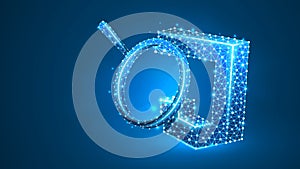 Magnifying glass Analysis of Java Script coding language. Code analytics, programming, developing concept. Abstract, digital,